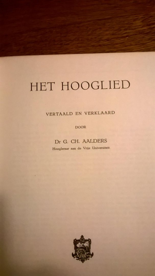Aalders G. Ch. - Het Hooglied