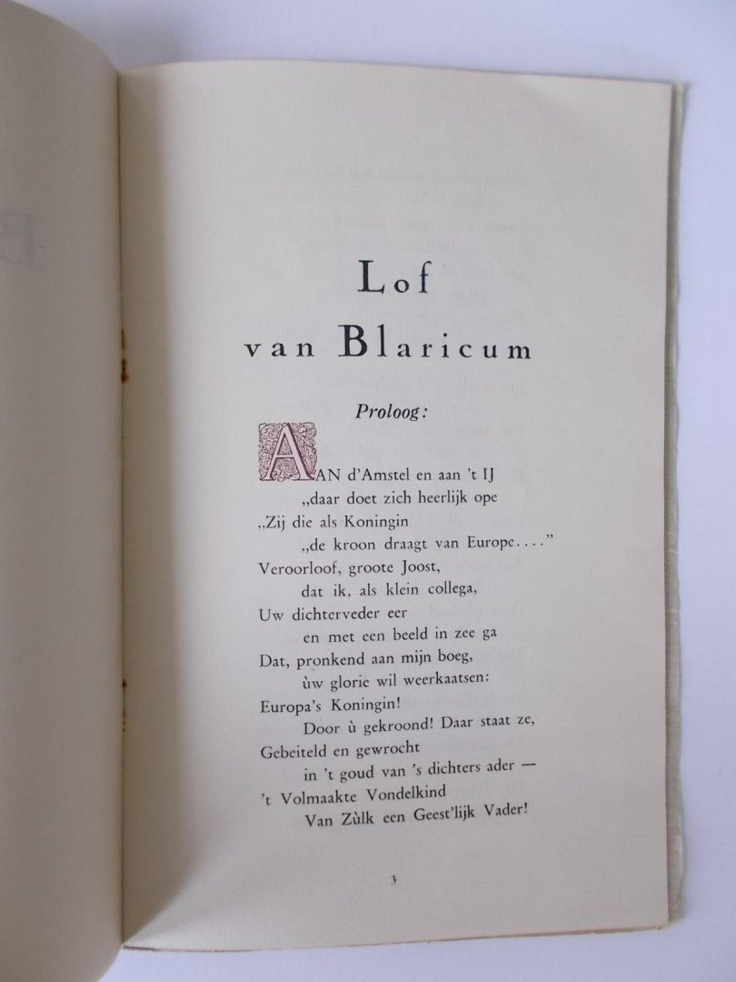 Damas Hans - Lof van BLARICUM - berijmd door Hans Damas, 1943. Opgedragen aan de ingezetenen en bewoonders van Blaricum.