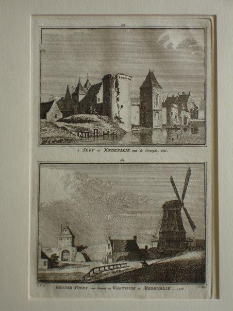 Medemblik. - 't Slot te Medenblik, van de Oostzyde. 1726. - Wester-Poort van binnen en Wagthuis te Medenblik. 1726.
