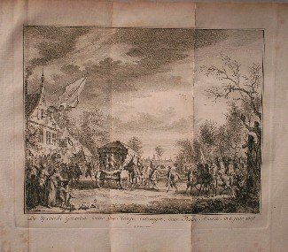 antique print (prent) - (Den Haag). De Spaansche gezanten, buiten den Haage, ontvangen door Prinse Maurits, in `t jaar 1608.