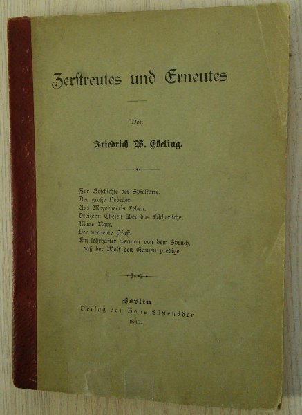 Ebeling, Friedrich W. - Zerstreutes und Erneutes - kaartspelen in Duitsland