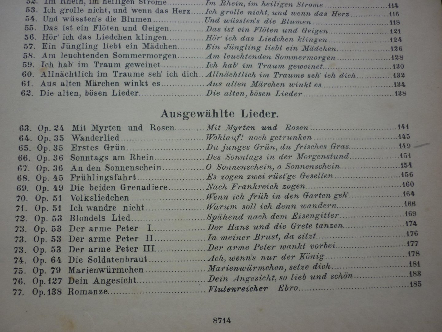Schumann; Robert (1810-1856) - LIEDER - Band I; Fur Saingstimme und Klavier; Originalausgabe (Sopran oder Tenor); Herausgegeben von Max Friedlaender