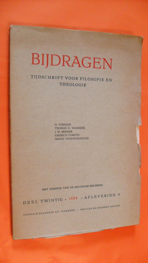 Verbeek/ Bremer/ Coreth e.a. - Bijdragen tijdschrift voor Philosophie en Theologie ofwel  Filosofie en Theologie