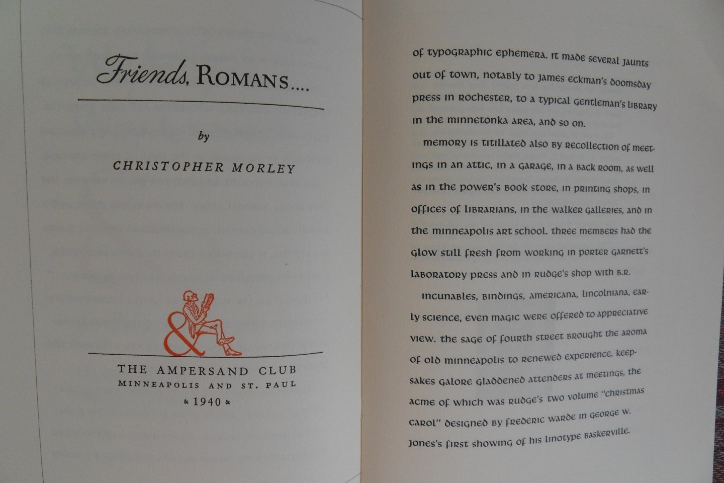Wulling, Emerson G. - The Ampersand Club : Retrospect and prospect. [ Beperkte oplage van 460 ex. ].