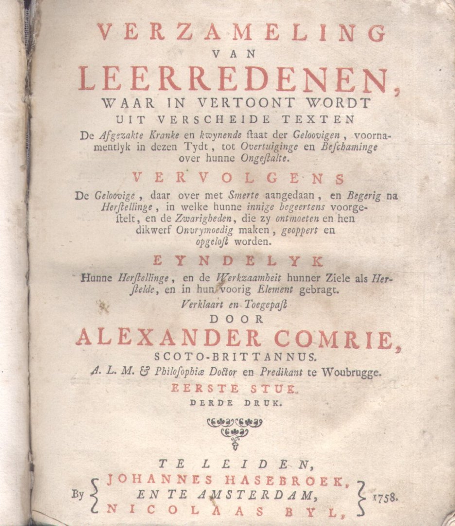 Comrie, Alexander - Verzameling van Leerredenen (eerste en tweede stuk in één band)