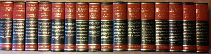 Grzimek - Het leven der dieren. Encyclopedie van het dierenrijk. In 16 Banden. COMPLEET. Lagere dieren, Insecten, Weekdieren en stekelhuidigen, Vissen 1 ,2. Amfibieën, Reptielen, Vogels 1, 2, 3,  Zoogdieren 1, 2, 3,4. Oorsprong en ontwikkeling, Milieu, Gedrag.