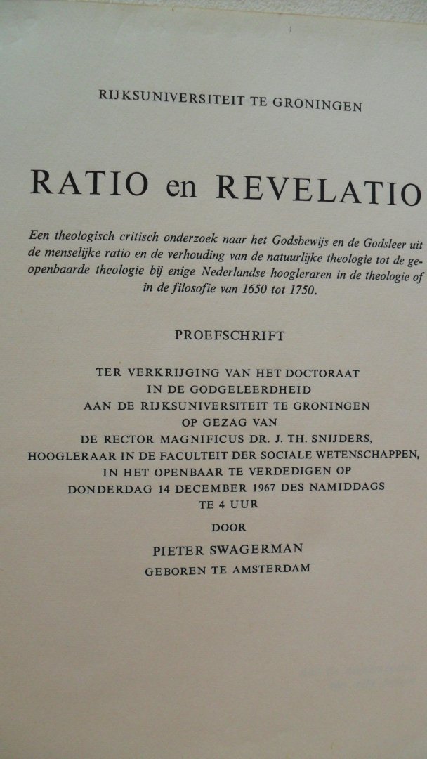Swagerman Pieter - Ratio en Revelatio