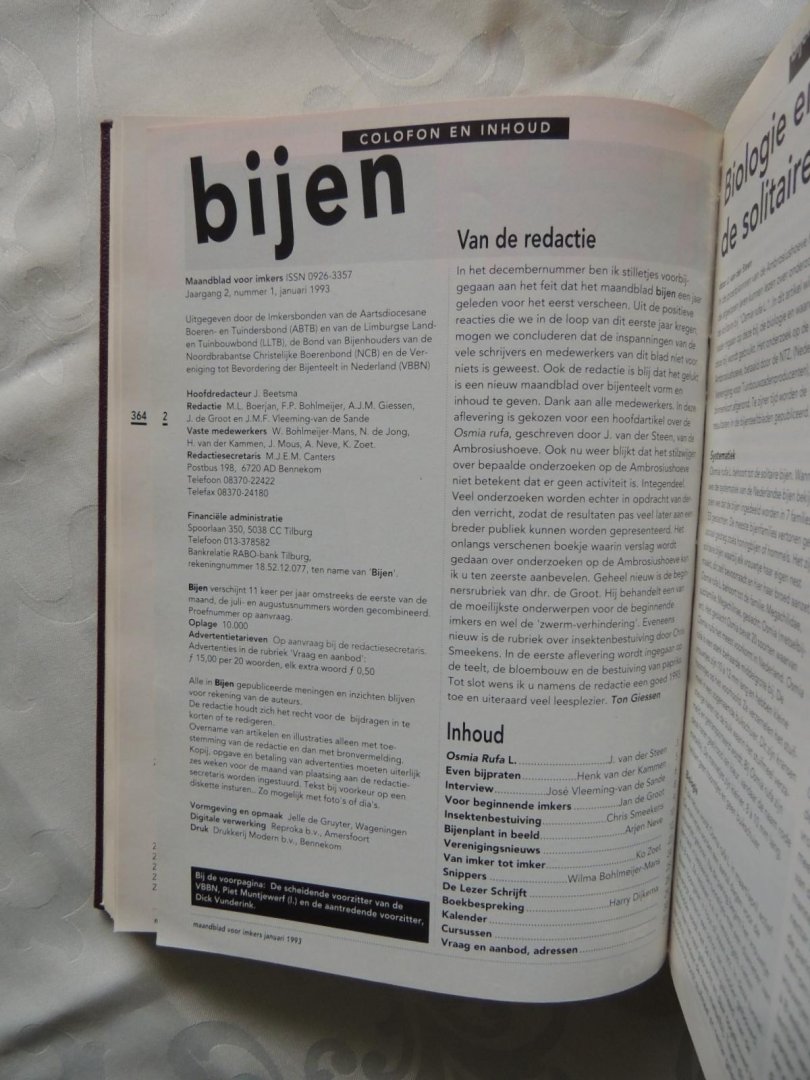 Beetsma, J. (redactie) - Bijen. Maandblad voor imkers. Jaargang 1, 1992.  Jaargang 2,  1993. COMPLEET