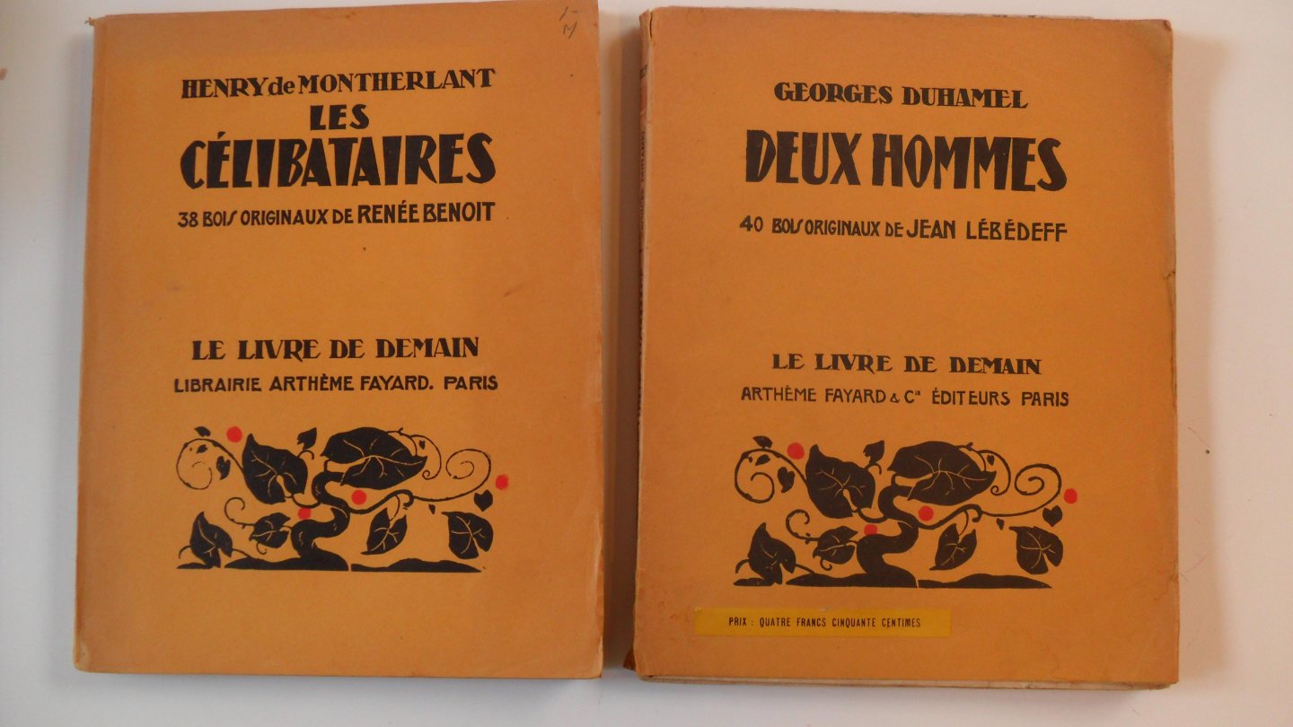 Montherlant Hendry de + Duhamel Georges - Les Celibataires 38 Bois Originaux de Renee Benoit +  Deux Hommes 40 Bois Originaux de Jean Lebedeff