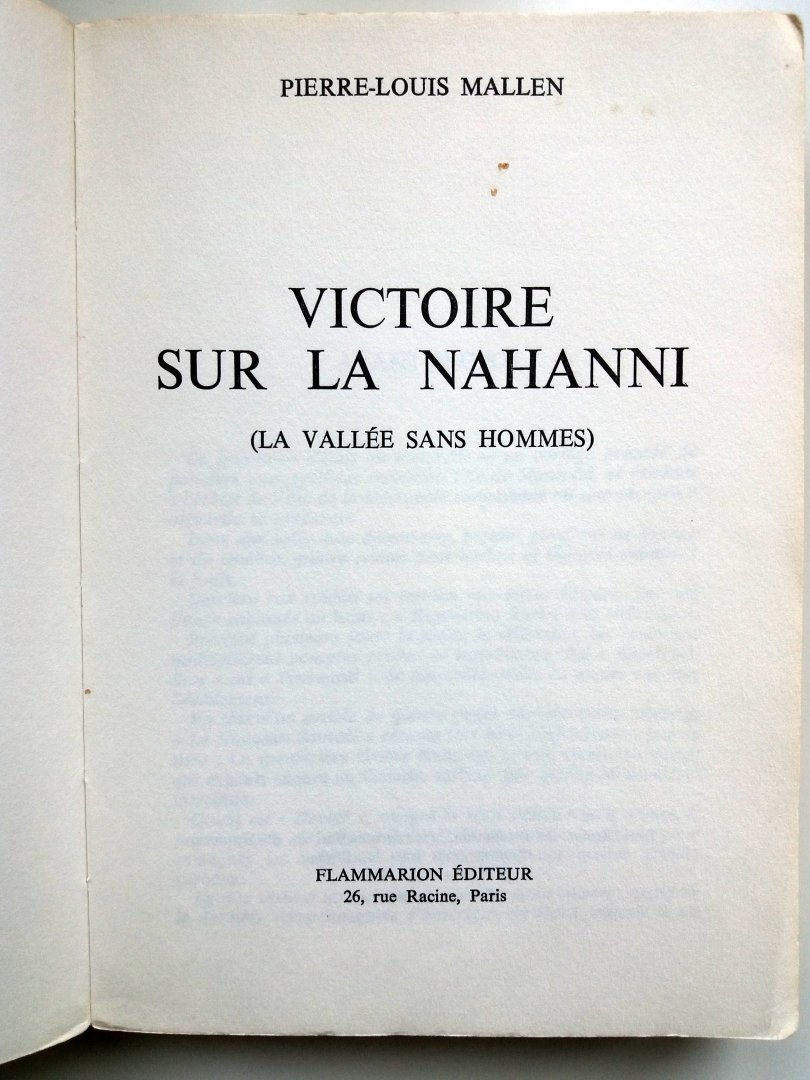 Mallen, Pierre-Louis - Victoire sur la nahanni (La vallée sans hommes) (FRANSTALIG)