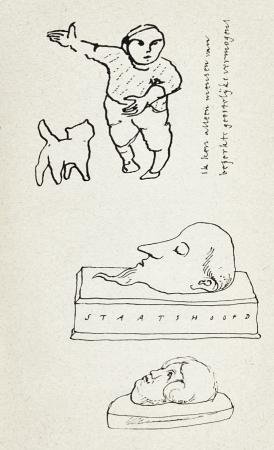 NOORDZIJ, Gerrit - Originele tekeningen en handgeschreven tekst in een dummy.