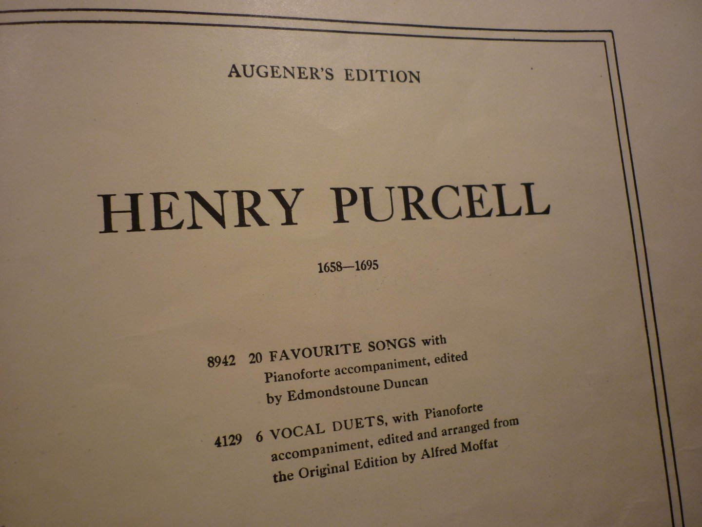 Purcell; Henry 1659-1695 - 6 Vocal Duets - High & Medium Voices with Piano Accomp. - 2 Zangstemmen met Begeleiding
