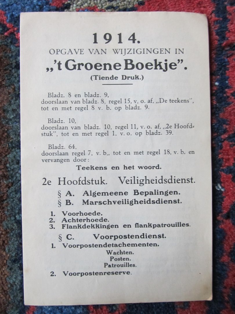 Clignett, Pedro - "'T GROENE BOEKJE" voor den milicien der infanterie te velde