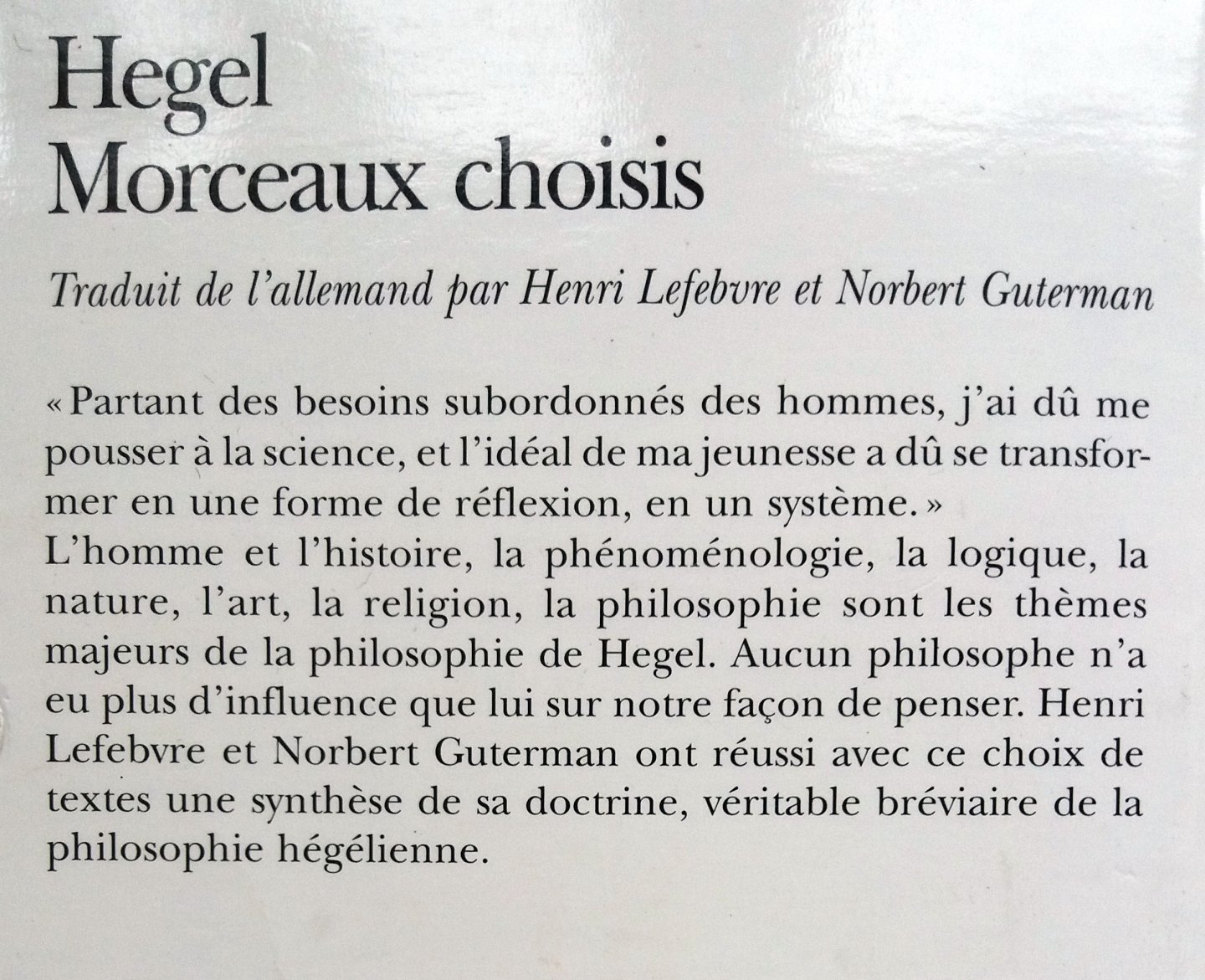 Hegel, G.W.F. - Morceaux choisis (FRANSTALIG)