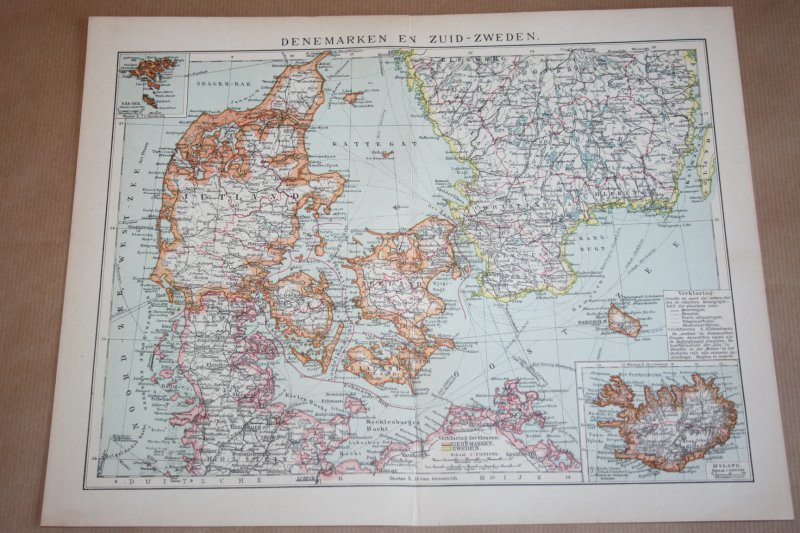  - Oude kaart - Denemarken en Zuid-Zweden  - circa 1905