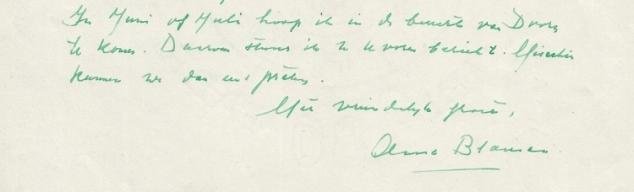 BLAMAN, Anna - Handgeschreven brief aan 'Beste Nol Gregoor'.