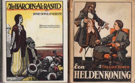 (STOFOMSLAG). KERRUISH, Jessie Douglas - Twee boeken met stofomslag: Miss Haroen-Al-Rasjid. Voor Nederland bewerkt door L. Aletrino. (&) Marjorie BOWEN, Een heldenkoning.