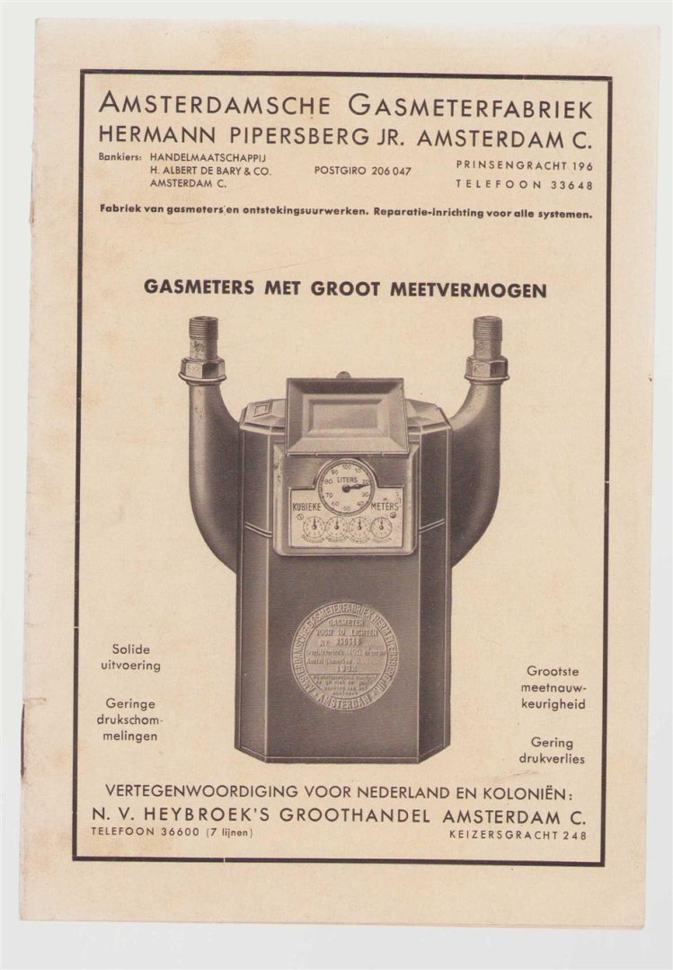 n.n - (BROCHURE) Gasmeters met groot Meetvermogen.( circa 1935