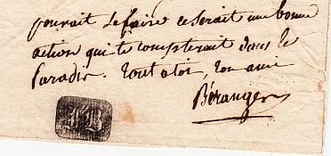 BÉRANGER, Pierre-Jean de - Lettre autographe signée, à un ami.