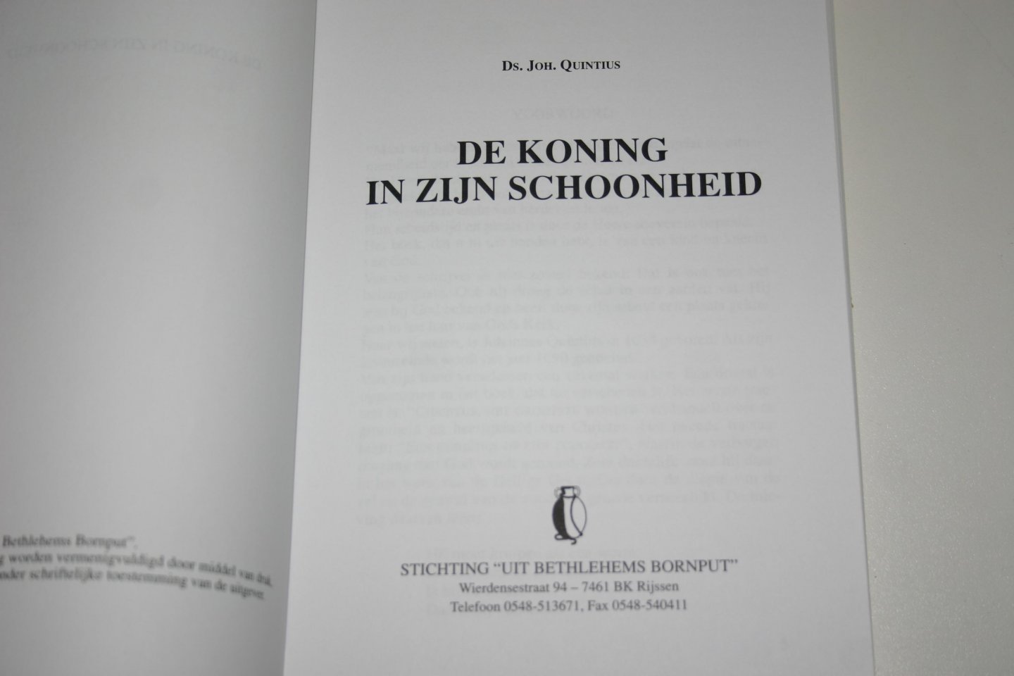 Quintius, Ds. Joh. - De Koning in Zijn schoonheid