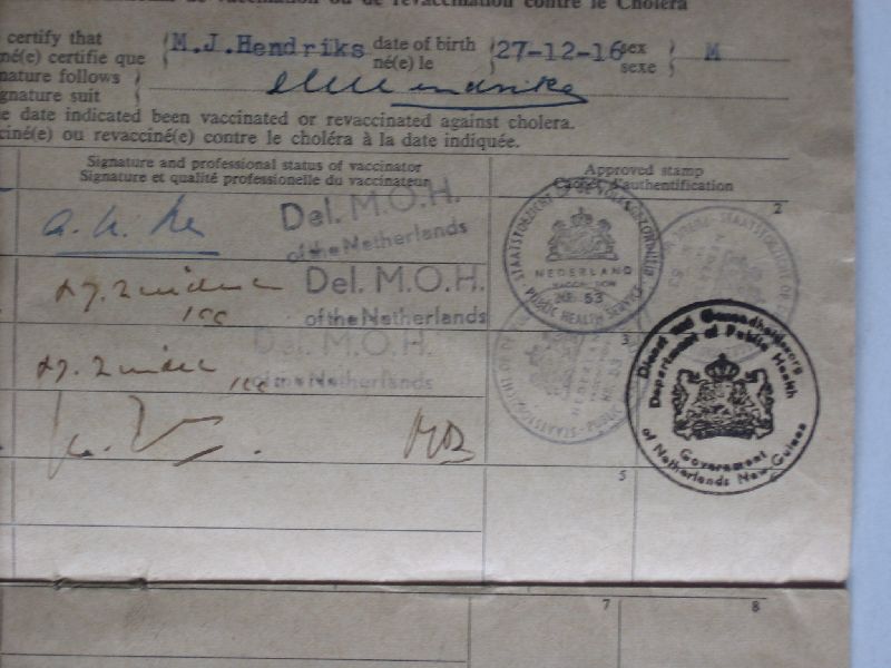  - Nieuw Guinea, Bewijs van Inenting, cholera, 1961/62