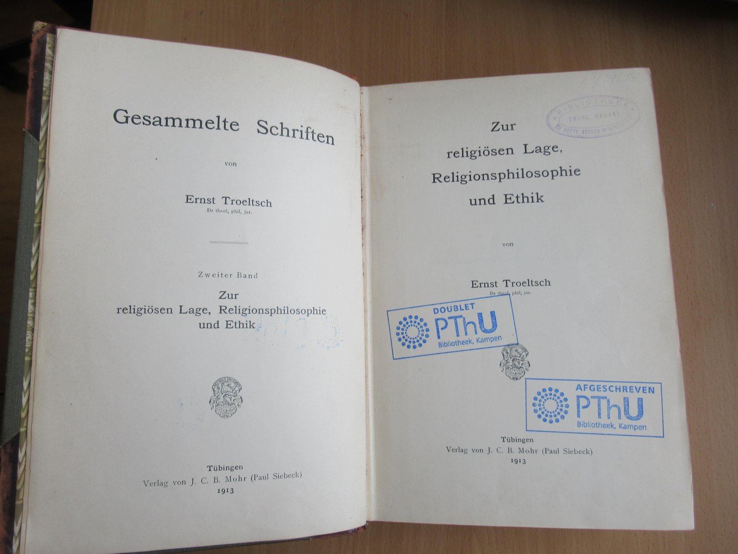 Troeltsch Ernst  Dr. theol phil, jur. - Zur religiosen Lage, Religionsphilosophie und Ethik