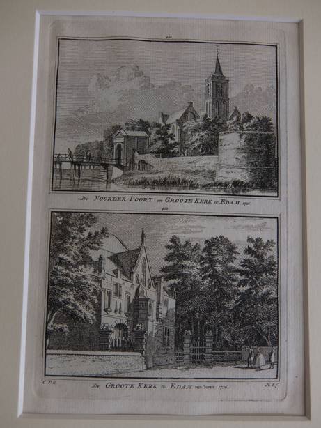 Edam. - De Noorder-Poort en Groote Kerk te Edam, 1726/ De Groote Kerk te Edam van voren, 1726.