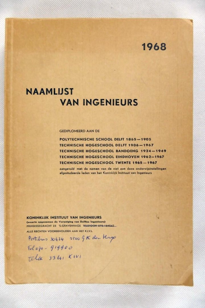 diversen - Zeer zeldzaam - Naamlijst van ingenieurs 1968 (4 foto's)