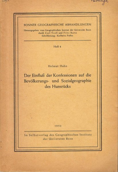 Hahn, H. - Der Einfluss der Konfessionen auf die Bevölkerungs- und Sozialgeographie des Hunsrücks.