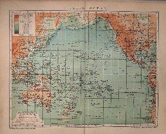 antique map (kaart). - Stiller Ocean (pacific ocean).