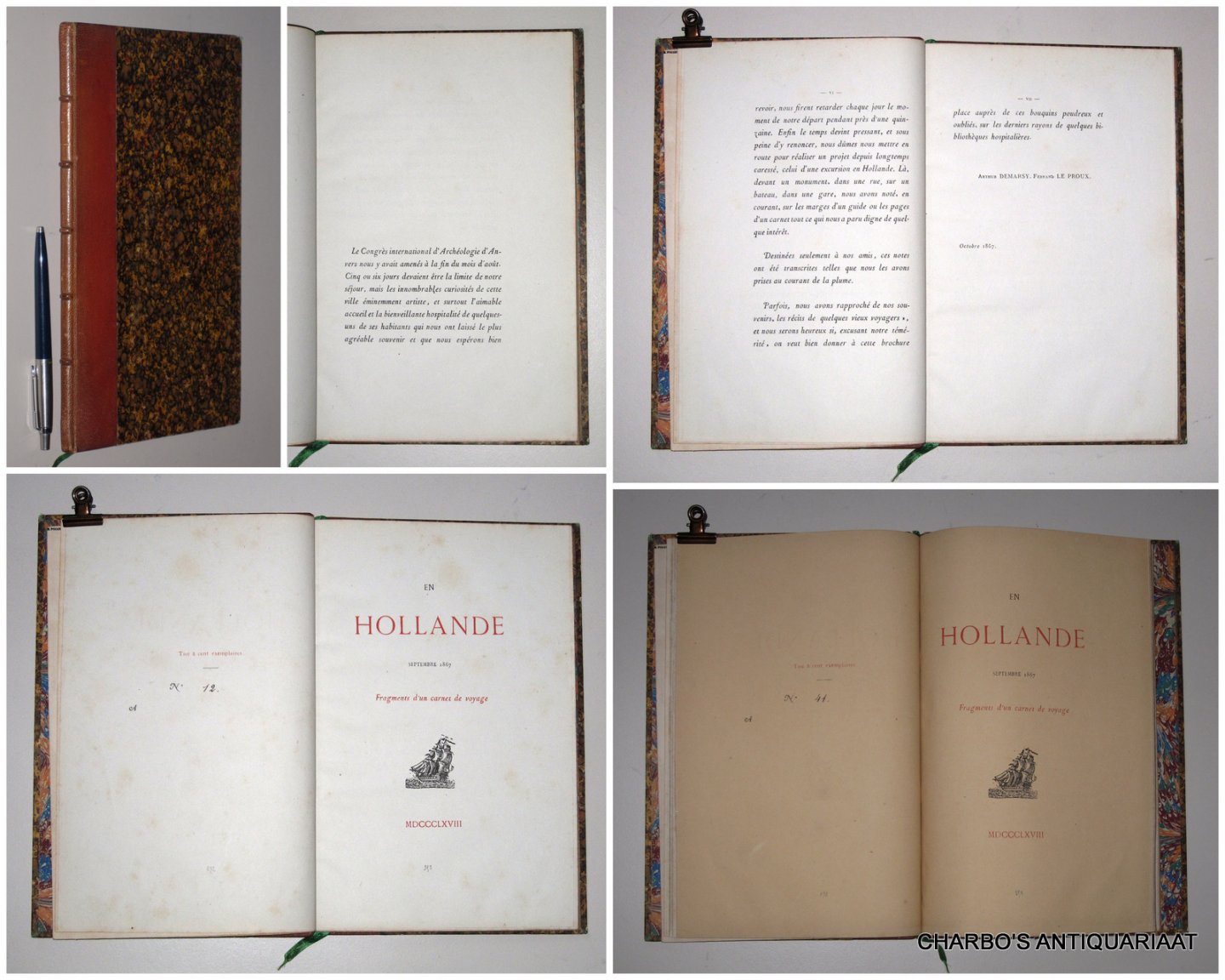 DEMARSY [DE MARSY], ARTHUR & LE PROUX, FERNAND, - En Hollande, Septembre 1867. Fragments d'un cornet de voyage.