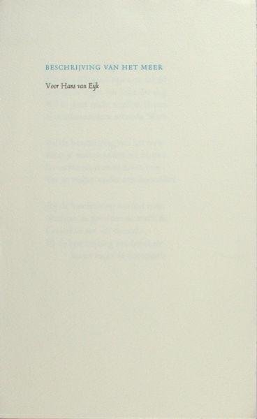 Waarsenburg, Hans van de. - Beschrijving van het meer. Voor Hans van Eijk