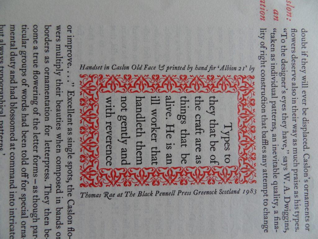 Updike, D.B. [ tekst ].; Rae, Thomas [ printer ]. - The most penetrating appreciation of William Caslon`s genius as a punchcutter ..... [ Beperkte oplage, echter aantal niet vermeld ].