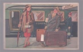 n.n. - BRIEFKAART - groeten uit Haarlem. Trein reiziger met koffer ( klapt open met klei leparello van haarlem