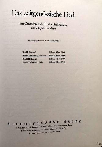 Reutter, Hermann (Hrsg.): - Das zeitgenössische Lied. Ein Querschnitt durch die Liedliteratur des 20. Jahrhunderts, Band II (Mezzosopral-Alt)