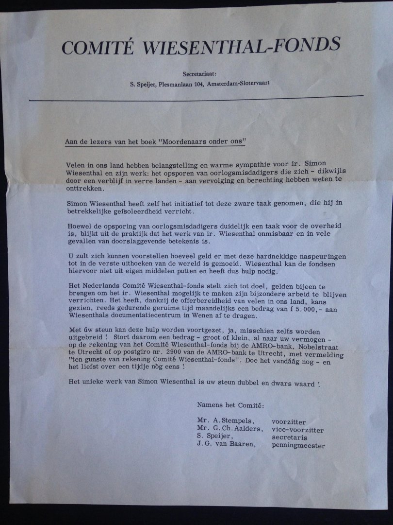 Schrijven - Comit Wiesenthal-Fonds