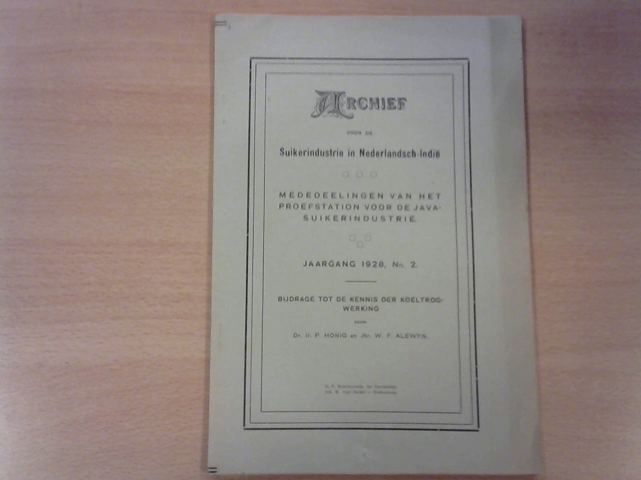 Honig, Dr. Ir. P. en Alewyn, Jhr. W.F. - Archief voor de Suikerindustrie in Nederlandsch-Indië. Bijdrage der koeltrog-werking