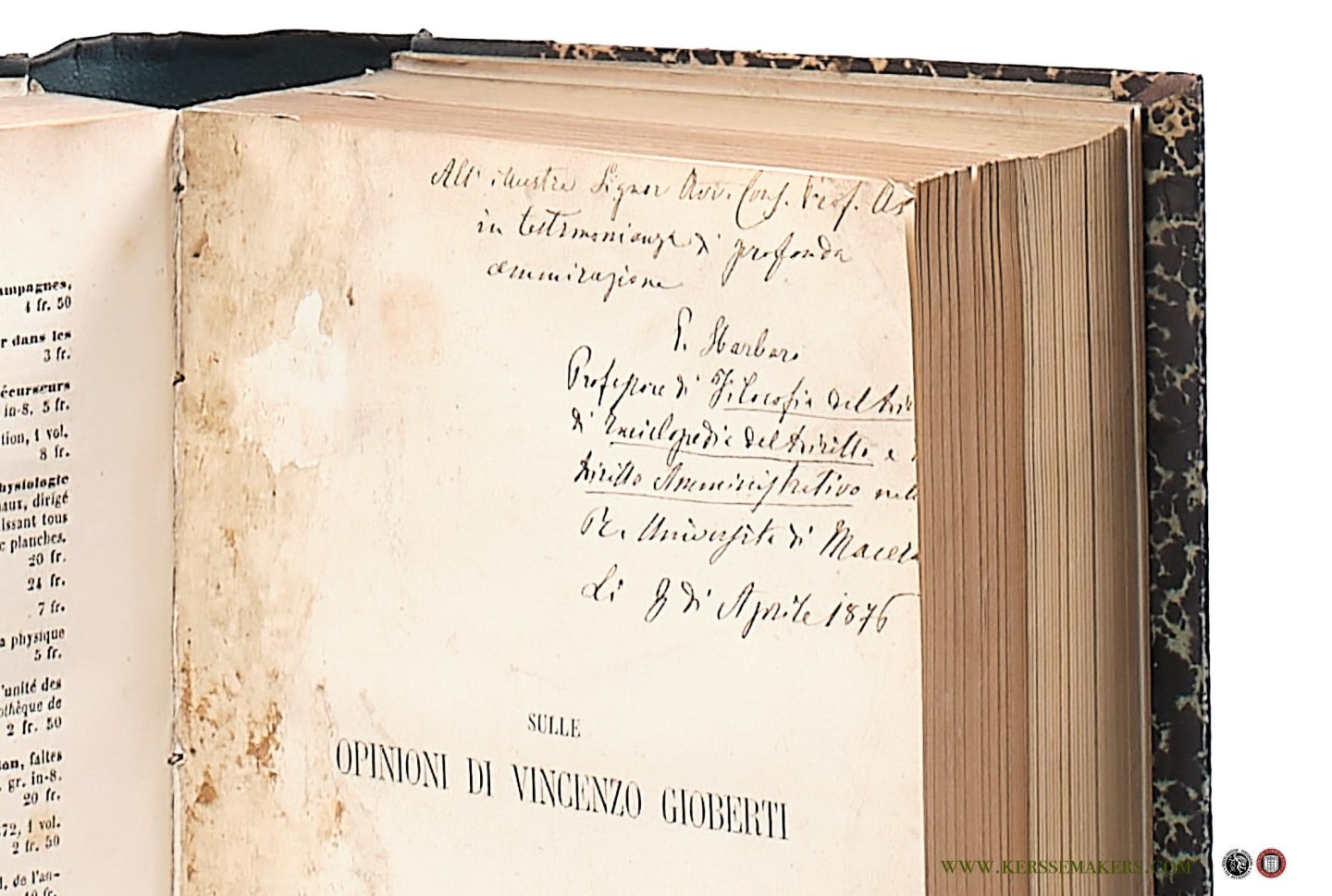 Laveleye, Emile De / Pietro Sbarbaro / Casimir Perier. - De la Propriété et de ses Formes Primitives / Sulle Opinioni di Vincenzo Gioberti intorno all' economia politica e alla questione sociale / Les Finances et la Politique [ 3 books together in 1 binding ].
