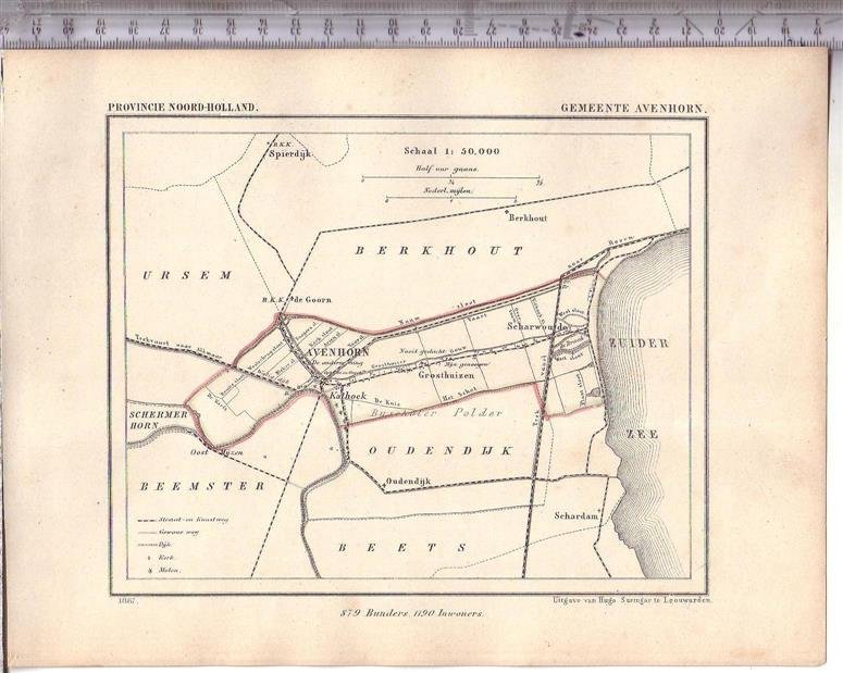 Kuyper Jacob. - Averhorn.  Map Kuyper Gemeente atlas van Noord Holland