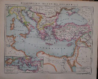 antique map (kaart). - Byzantinisches Reich um das Jahr 1000 N. Chr.