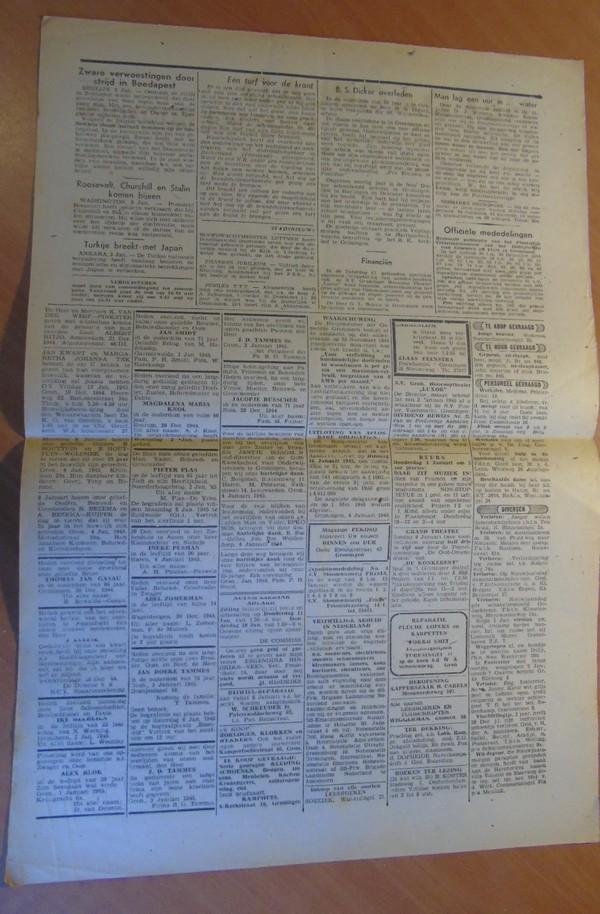 Redactie - Dagblad voor het Noorden. 1e jaargang No. 133 Donderdag 4 januari 1945 (origineel)