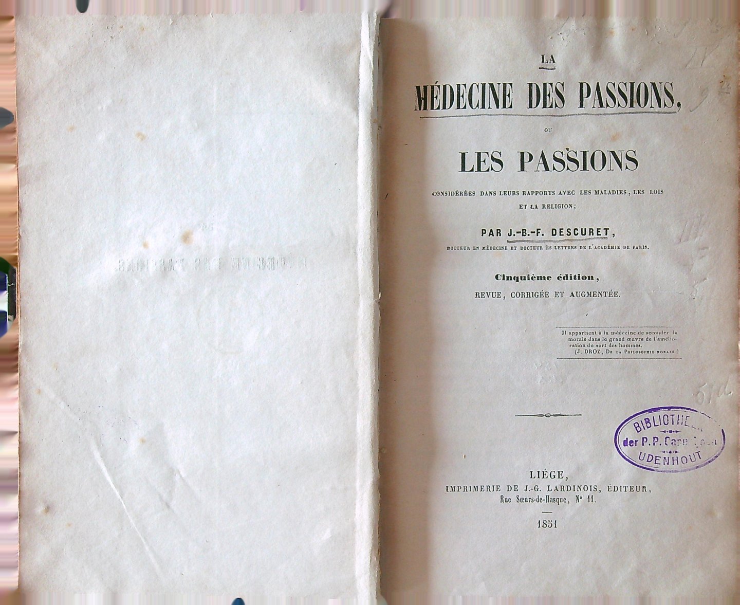 Descuret, J.B.F. - La medicine des passions, ou Les Passions
