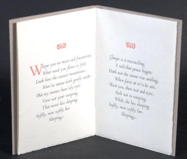 (Dowland, John). - 'Weep you no more sad fountaines'. An anonymus lute-song from John Dowland's Third & Last Booke of Songs or Aires 1603.