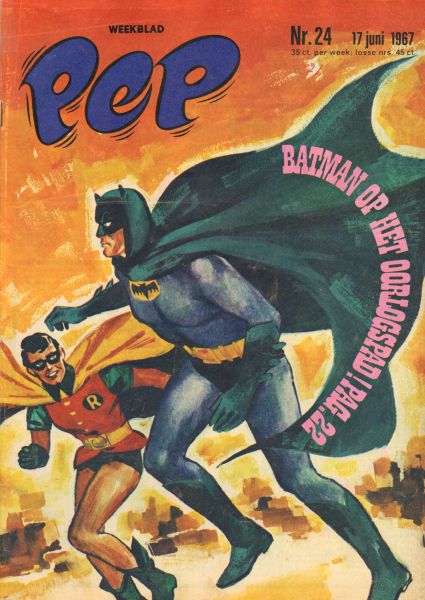 Diverse  tekenaars - PEP 1967 nr. 24, stripweekblad, 17 juni met o.a. DIVERSE STRIPS (ROODBAARD/BLAKE EN MORTIMER/ FLASH GORDON/DAN COOPER/ASTERIX/VIDOCQ/BATMAN/LUCKY LUKE)/BATMAN (COVER TEKENING )/SHELBY FORD MUSTANG GT (2 p.), goede staat