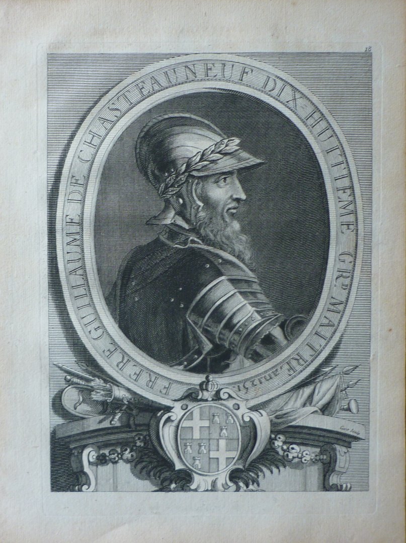 Cars, Laurent - Frere Guillaume de Chasteauneuf dix huitieme Grand Maitre 1251. Originele kopergravure