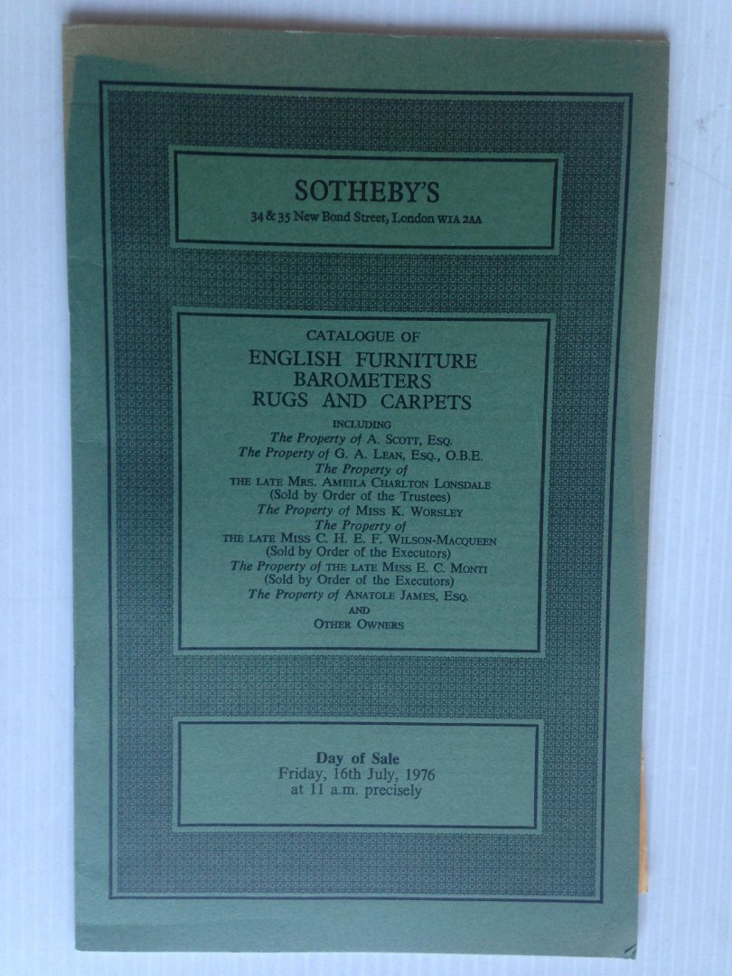 Catalogue Sotheby - English Furniture, Barometers, Rugs and Carpets