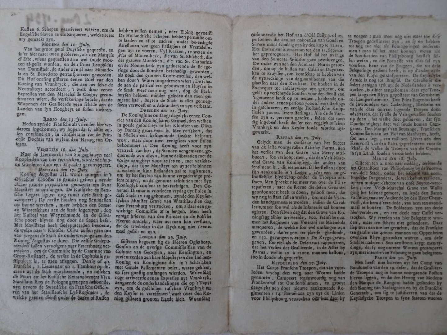 N.n.. - Gazette van Ghendt. LXI. (61). Maendag den 2. augustus 1734. Met privilege van Syne Keyzerlyke Majesteyt.