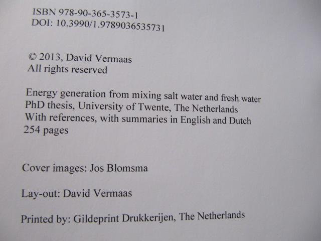 David Vermaas - Energy generation from mixing salt water and fresh water