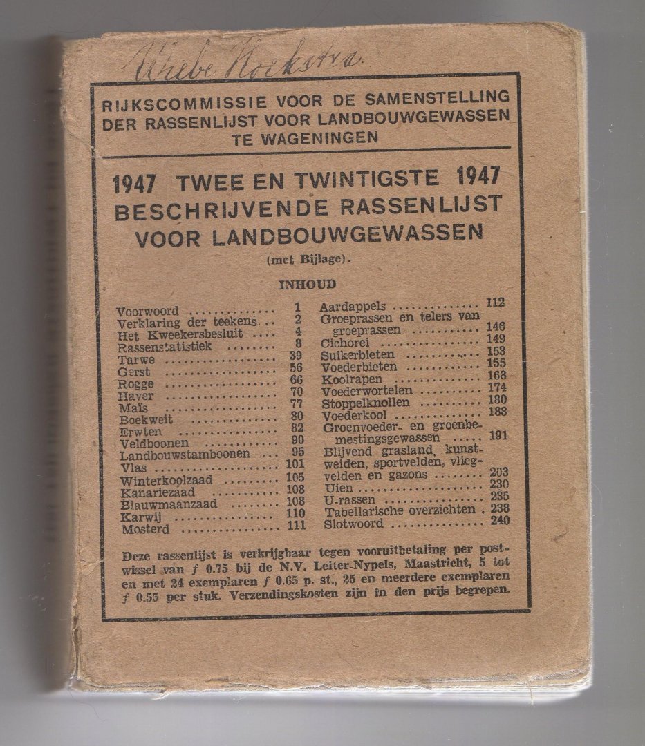  - rassenlijst voor landbouwgewassen (22ste)1947