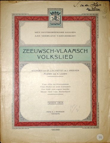 Lijsen, Arnoldus: - Zeeuwsch-Vlaamsch volkslied. Woorden van J.N. Pattist en J. Vreeken. Vierde [tweede] druk